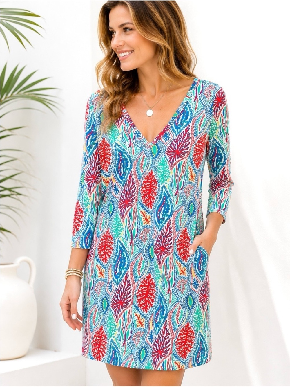 Lilly Pulitzer Erin Pima Cotton 3/4 Sleeve Printed Dress